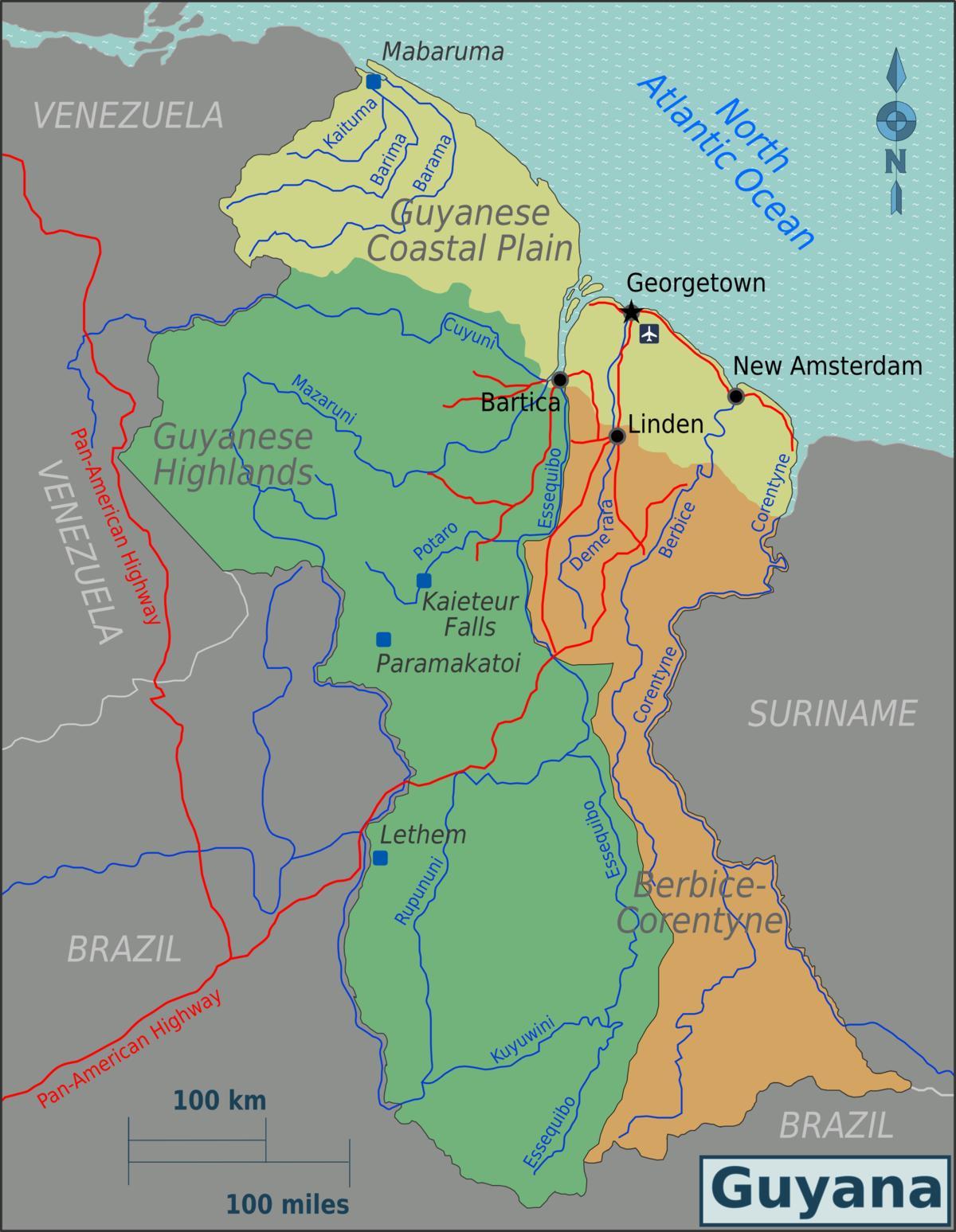 东海岸圭亚那德梅拉拉地图