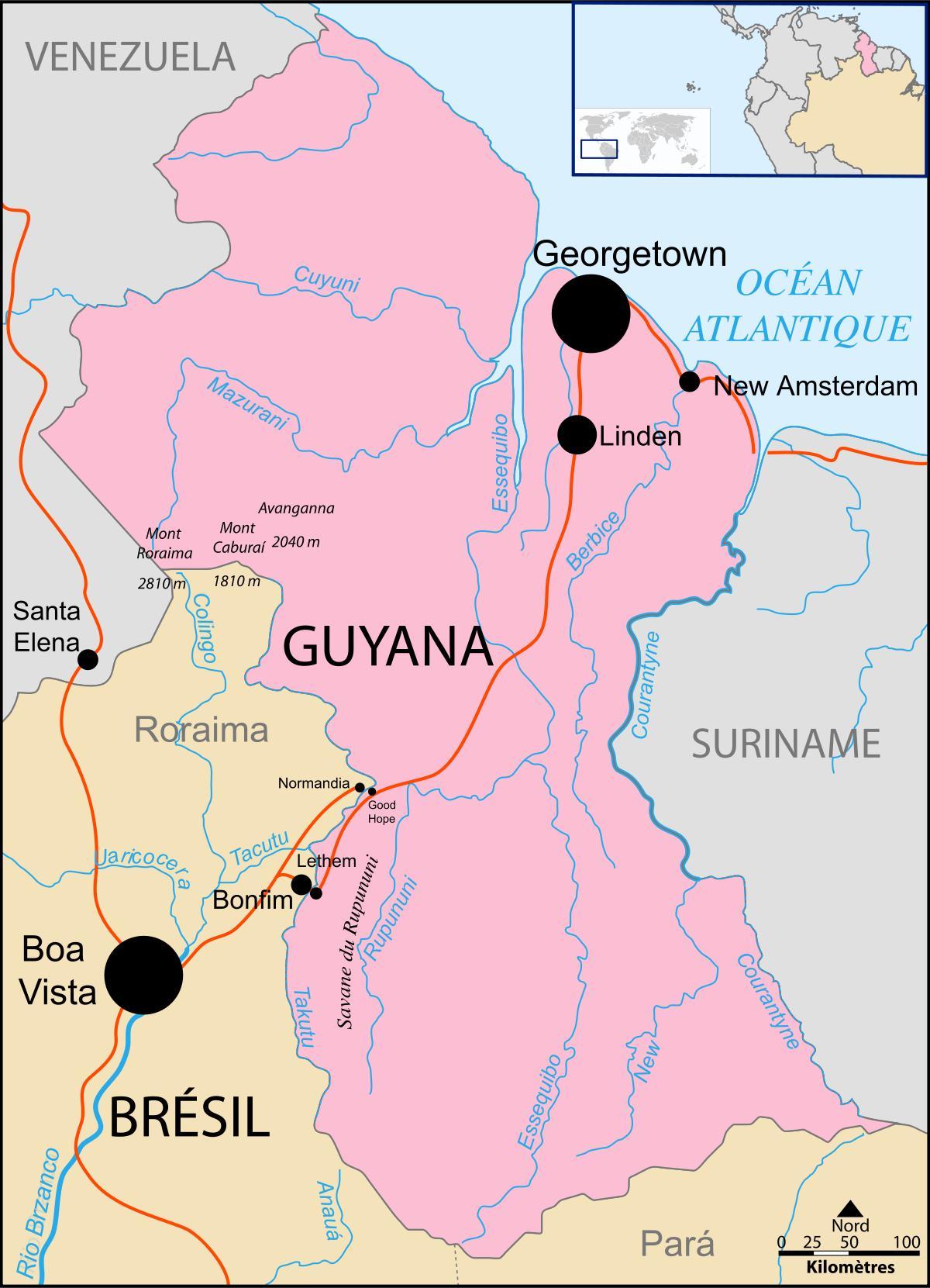 地图圭亚那世界上的位置