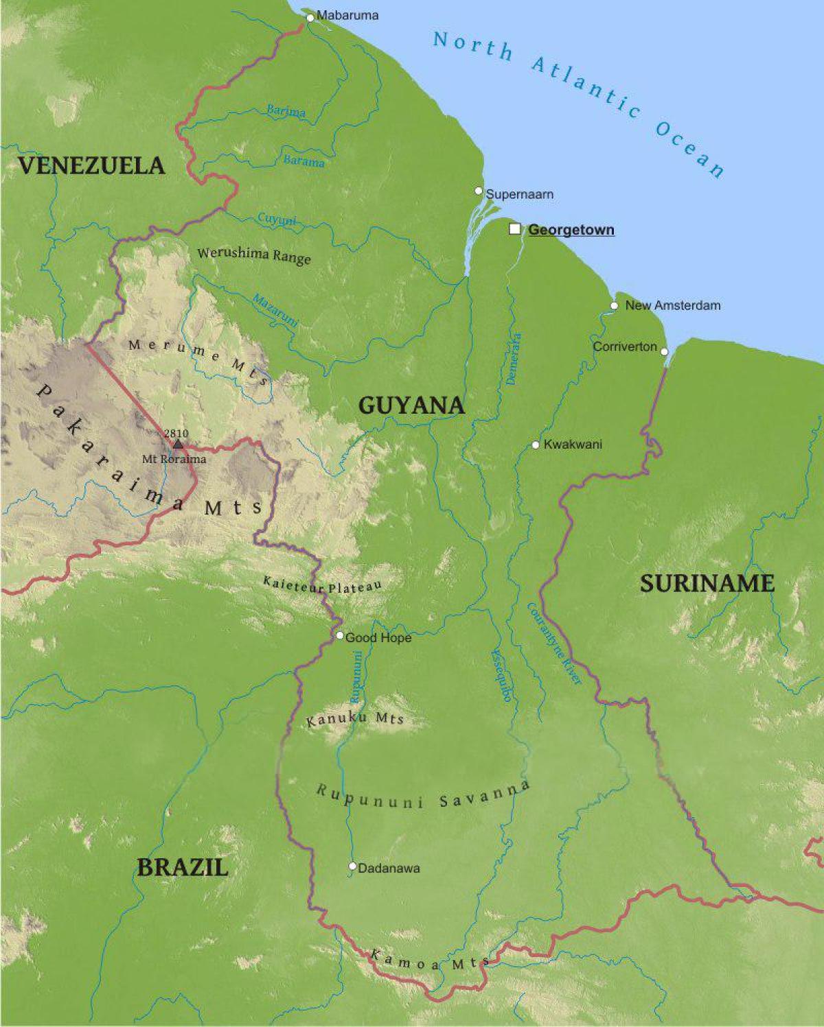 地图圭亚那表示低的沿海平原