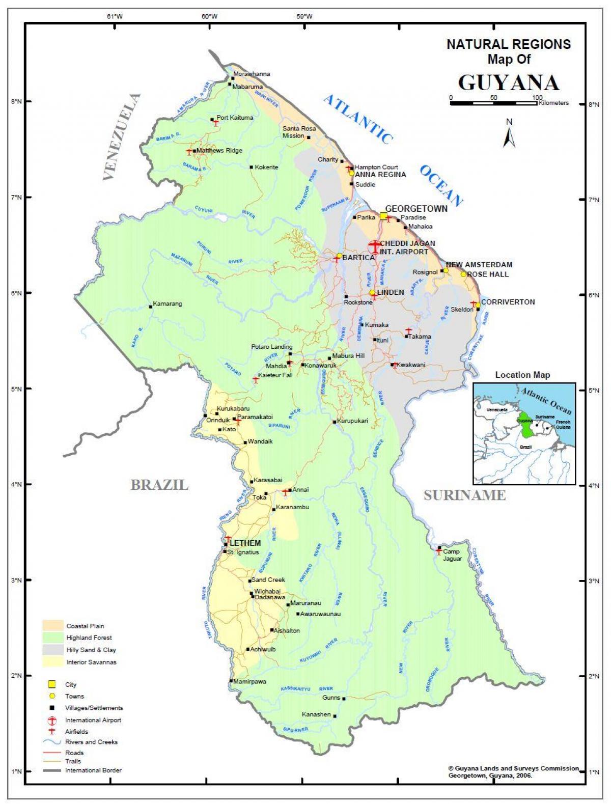 地图圭亚那表示的4的自然地区