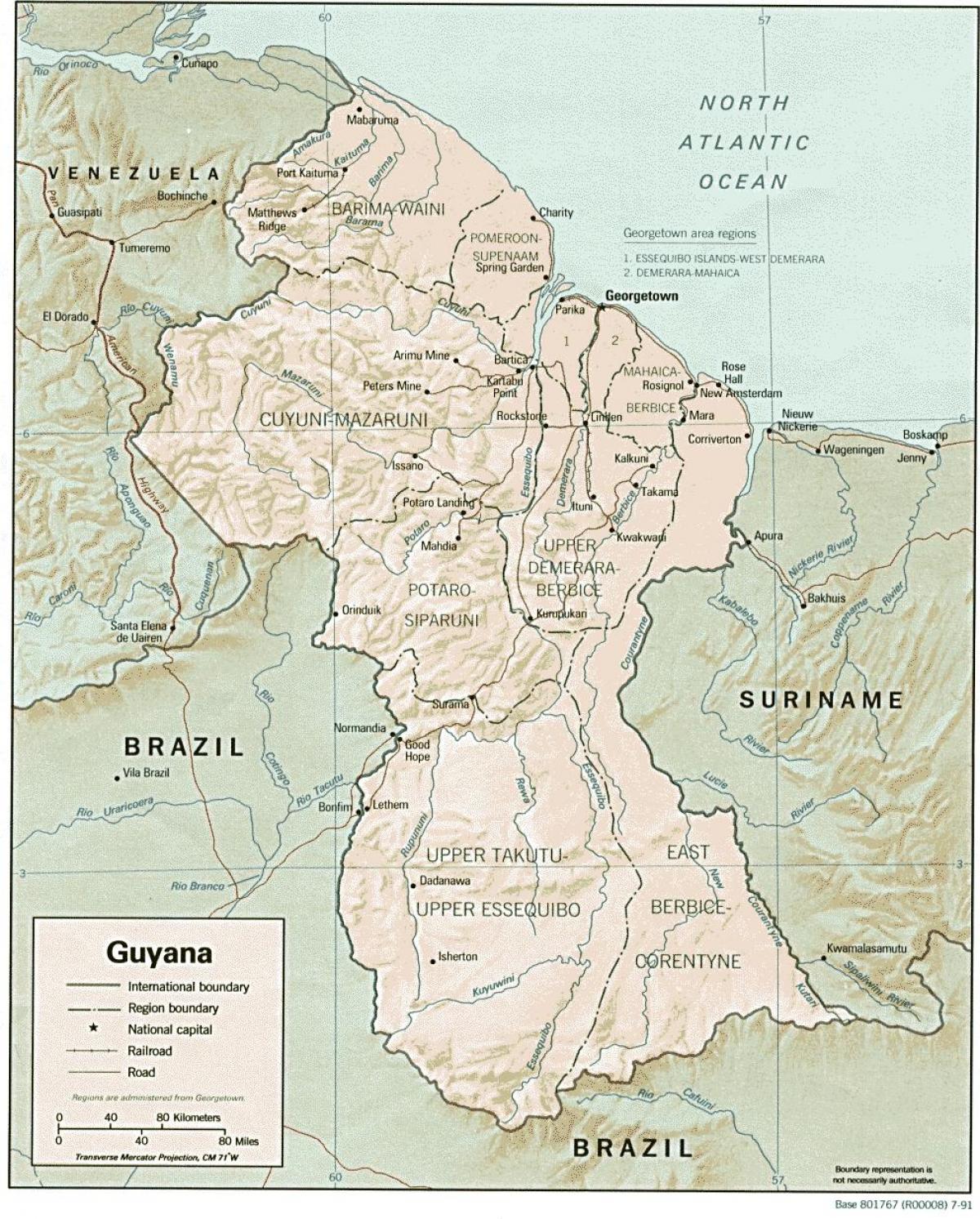 地图显示出美洲印第安人类住区在圭亚那